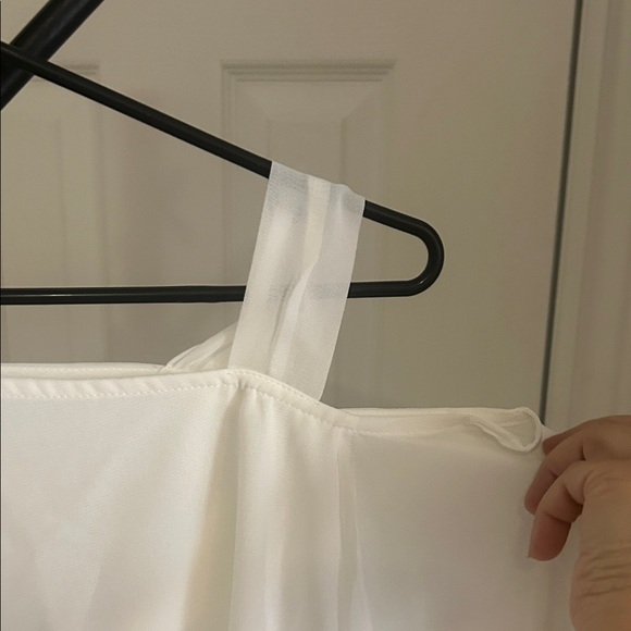 Amazon Elegant White V-Neck Jumpsuit with waterfall sheer quarter blouse over - Picture 5 of 10